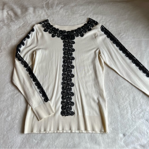 7th Avenue brand white with black lace dress top, size medium - Picture 1 of 4
